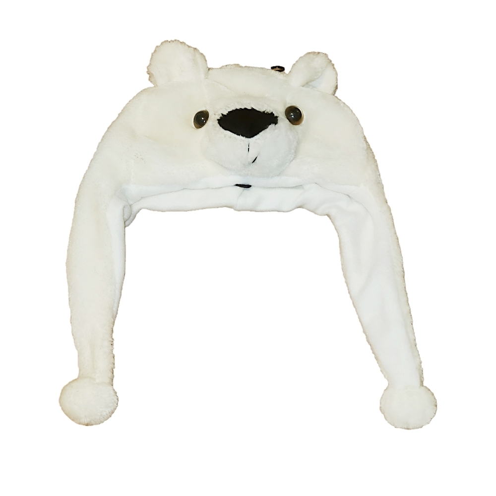 Polar Bear Spirit Hood Ski Hat Animal Hat Fleece lined, White, One Size